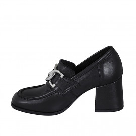 Woman's loafer in black leather with chain heel 7 - Available sizes:  32, 44 2