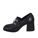 Woman's loafer in black leather with chain heel 7 - Available sizes:  32, 44