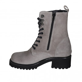 Bottines pour femmes à lacets avec fermetures éclair en daim taupe talon 5 - Pointures disponibles:  32 2