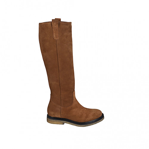 Woman's boot in cognac brown suede heel 3 - Available sizes:  34