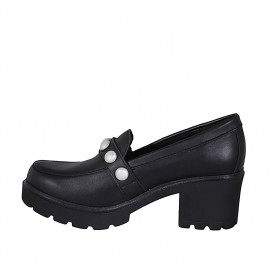 Mocassin pour femmes en cuir noir avec boucle et pierres talon 6 - Pointures disponibles:  32, 43, 45 2