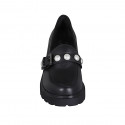 Mocassin pour femmes en cuir noir avec boucle et pierres talon 6 - Pointures disponibles:  32, 43, 45