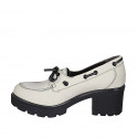 Woman's laced shoe in white leather heel 6 - Available sizes:  42, 45