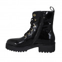 Woman's laced ankle boot with zipper and elastic band in black patent leather heel 4 - Available sizes:  32, 33