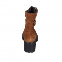 Woman's laced ankle boot with zippers and buckle in cognac brown suede heel 6 - Available sizes:  43, 44