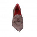 Mocassino a punta da donna con accessorio in camoscio taupe tacco 6 - Misure disponibili: 42, 43, 44