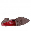 Woman's pointy mocassin with accessory in taupe suede heel 6 - Available sizes:  42, 43, 44