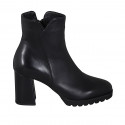 Woman's ankle boot in black leather with zipper and round tip heel 8 - Available sizes:  44