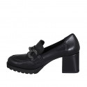 Woman's loafer in black leather with accessory and heel 6 - Available sizes:  44