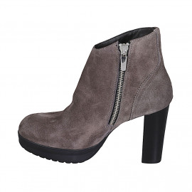 Botines con cremallera para mujeres con plataforma en gamuza gris pardo tacon 10 - Tallas disponibles:  33, 42, 43, 44 2