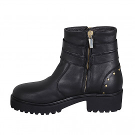 Stivaletto da donna con cerniere, borchie e fibbie in pelle nera tacco 4 - Misure disponibili: 32 2