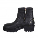 Botin para mujer con tachuelas, hebillas y cremalleras en piel negra tacon 4 - Tallas disponibles:  32