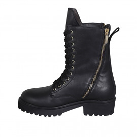 Bottines hautes pour femmes à lacets avec fermetures éclair en cuir noir talon 4 - Pointures disponibles:  32, 33 2