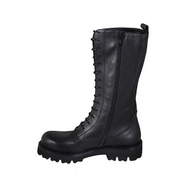 Bota para mujer en piel negra con cordones y cremallera tacon 3 - Tallas disponibles:  32, 33 2