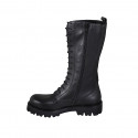 Bottes pour femmes en cuir noir avec lacets et fermeture éclair talon 3 - Pointures disponibles:  32, 33