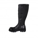 Bottes stil combat pour femmes avec lacets et fermeture éclair en cuir noir talon 3 - Pointures disponibles:  32