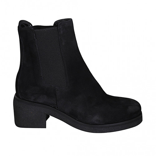 Bottines pour femmes en daim noir avec élastiques talon 5 - Pointures disponibles:  42, 45