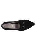 Woman's pointy mocassin with accessory in black suede and patent leather heel 6 - Available sizes:  32, 43