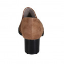 Woman's highfronted shoe with elastics and studs in cognac brown suede heel 5 - Available sizes:  42, 43, 45