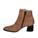 Woman's pointy ankle boot with zipper and buttons in cognac brown and black suede heel 5 - Available sizes:  43