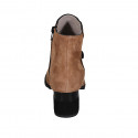 Woman's pointy ankle boot with zipper and buttons in cognac brown and black suede heel 5 - Available sizes:  43