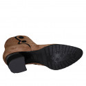 Woman's pointy ankle boot with zipper and buttons in cognac brown and black suede heel 5 - Available sizes:  43