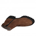 Woman's ankle boot with zipper and buckle in cognac brown suede heel 5 - Available sizes:  43, 44, 45, 46