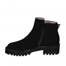 Woman's ankle boot with zipper and buckle in black suede heel 5 - Available sizes:  42 2