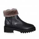Woman's padded ankle boot in black leather with zipper and fur lining heel 4 - Available sizes:  32, 42