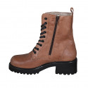 Woman's laced ankle boot with zipper and fur lining in cognac brown leather heel 5 - Available sizes:  42