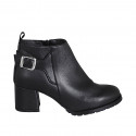 Woman's low ankle boot with buckle and zipper in black leather heel 5 - Available sizes:  45