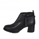 Stivaletto basso da donna con fibbia e cerniera in pelle nera tacco 5 - Misure disponibili: 45