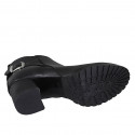 Botines bajos con hebilla y cremallera para mujer en piel negra tacon 5 - Tallas disponibles:  45