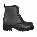 Stivaletto stringato da donna in pelle verde oliva con cerniera tacco 5 - Misure disponibili: 45