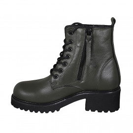 Stivaletto stringato da donna in pelle verde oliva con cerniera tacco 5 - Misure disponibili: 45 2
