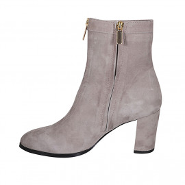 Woman's ankle boot in dove grey suede with zippers heel 7 - Available sizes:  42, 45 2
