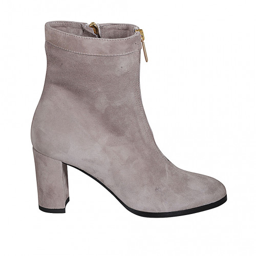 Stivaletto da donna in camoscio grigio tortora con cerniere tacco 7 - Misure disponibili: 42, 45