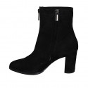 Woman's ankle boot with zippers in black suede heel 7 - Available sizes:  43, 44, 45
