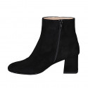 Woman's ankle boot in black suede with zipper heel 6 - Available sizes:  32, 33, 43, 44