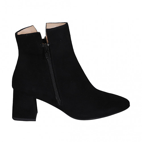 Bottines à bout pointu pour femmes en daim noir avec fermetures éclair talon 6 - Pointures disponibles:  45