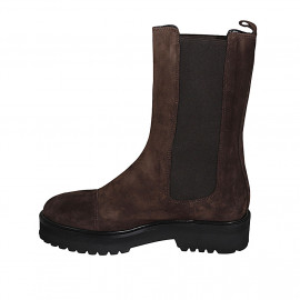 Woman's high ankle boot in brown suede with elastic bands and captoe heel 4 - Available sizes:  32 2