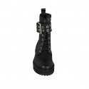 Woman's laced ankle boot with zipper, captoe and buckle in black leather heel 4 - Available sizes:  32