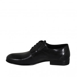 Chaussure derby élégant à lacets avec elastiques pour hommes en cuir doux noir - Pointures disponibles:  38, 49, 50 2