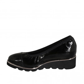 Zapato para mujer con plantilla extraible en charol negro cuña 4 - Tallas disponibles:  31 2