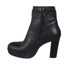 Woman's ankle boot with buckle, zipper and platform in black leather heel 10 - Available sizes:  42, 43 2