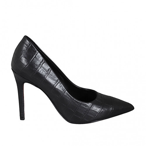 Women's pointy pump shoe in black printed leather heel 9 - Available sizes:  32