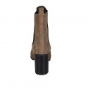 Botines para mujer con plataforma y elasticos en gamuza tabaco tacon 9 - Tallas disponibles:  42, 43, 44