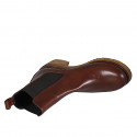 Woman's ankle boot with elastic bands in dark cognac brown leather heel 6 - Available sizes:  32, 42