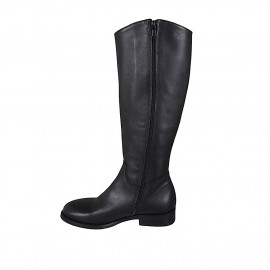 Bota para mujer con hebilla y cremallera en piel negra tacon 3 - Tallas disponibles:  33, 34, 44, 45 2