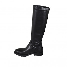 Bottes pour femmes en cuir et matériau élastique noir avec talon 3 - Pointures disponibles:  33, 34 2